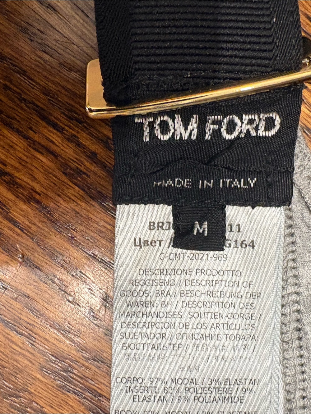 Tom Ford Gray and Black Logo Elastic Triangle Bralette - Picture 2 of 2